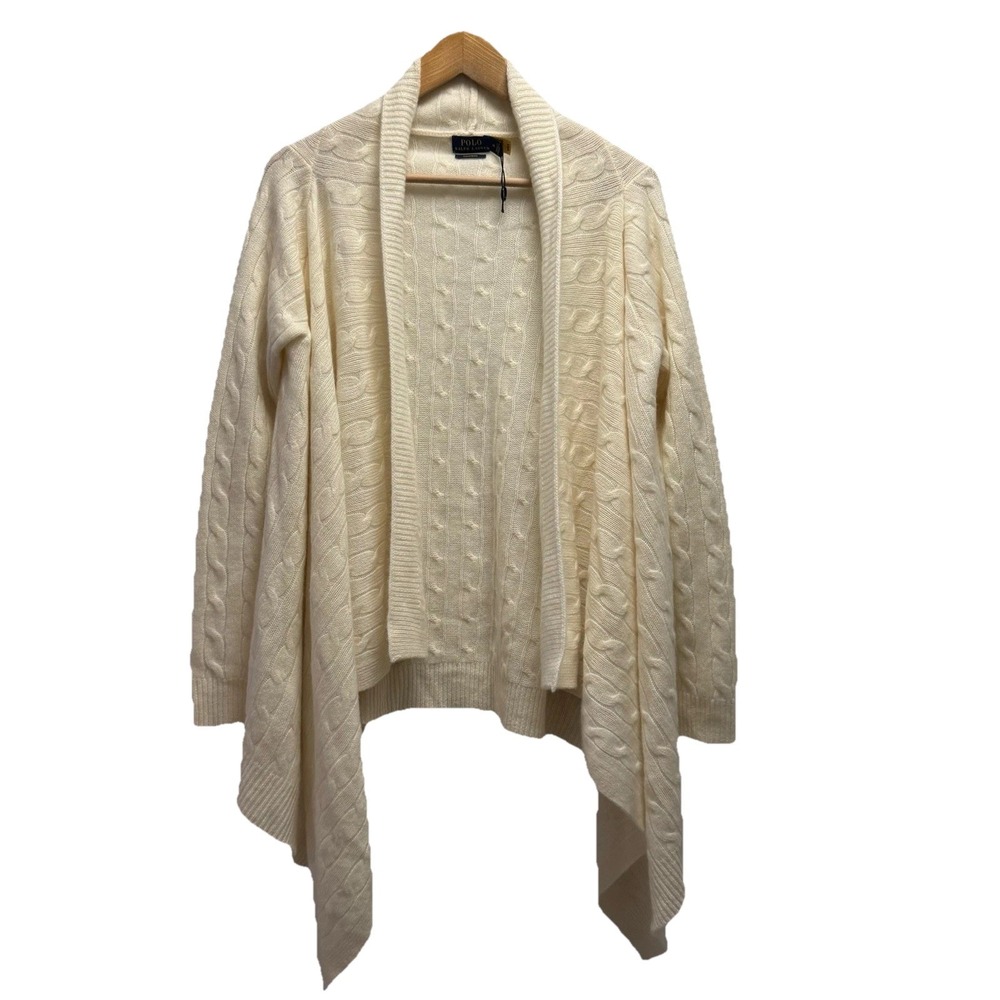 Polo Ralph‎ Lauren NEW Women's Medium Cream Cashmere Cable Knit Cardigan Sweater